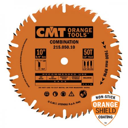CMT 10" 50T Combination Saw Blade 5/8"Bore Industrial Teflon Coated