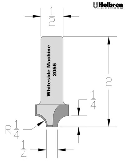 Whiteside Router Bits 2055 Plunge Round Over Bit with Plunge Point 1/4-Inch Radius and 3/4-Inch Large Diameter 